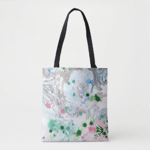 Tote Bag Rose Bleu Vert Blanc Moderne Modèle Abstrait Tan