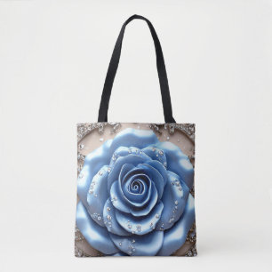 Tote Bag Rose Bleue Élégante avec Diamants Brillants