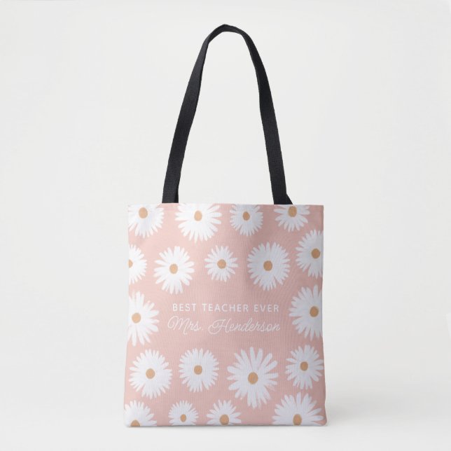 Tote Bag Rose Boho Daisy Meilleur Enseignant Jamais (Devant)