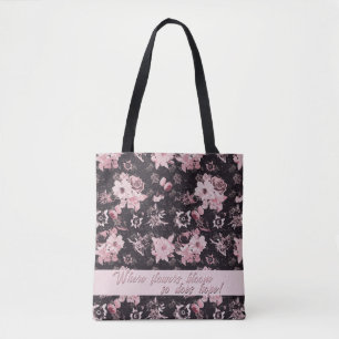 Tote Bag Rose brillant dans le noir - version textée