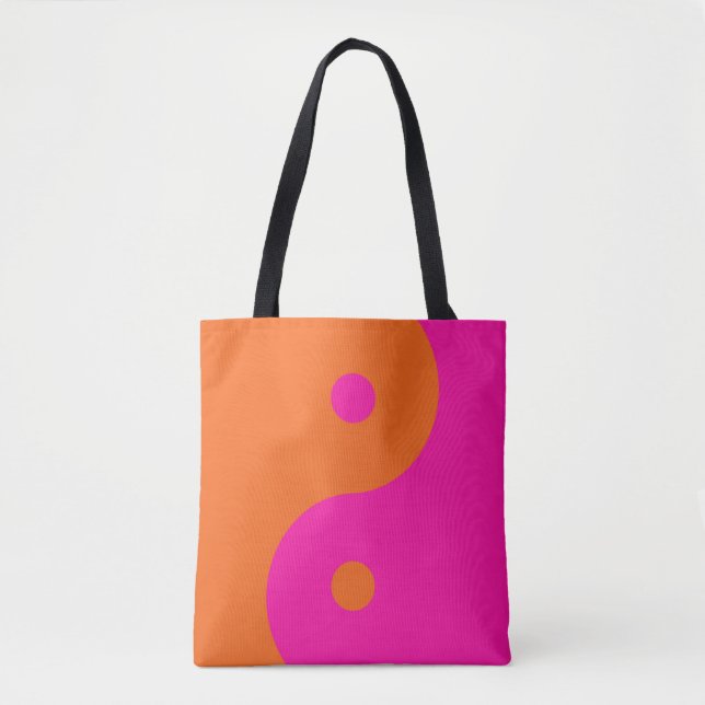 Tote Bag Rose Chaud Et Orange Yin Yang (Devant)