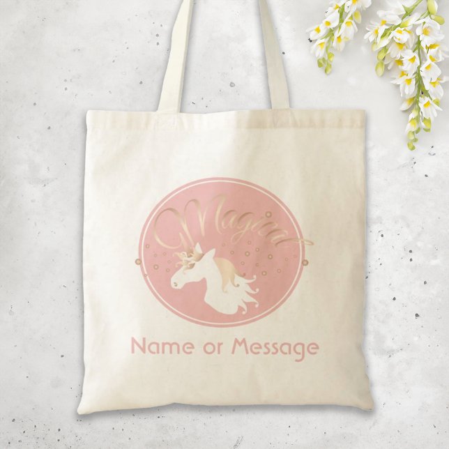 Tote Bag Rose clair rose blanc licorne magique (Créateur téléchargé)