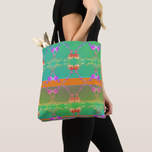 Tote Bag Rose Coeur Apricot turquoise et mousse