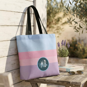 Tote Bag Rose et bleu pastel personnalisés avec nom