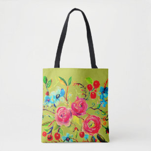 Tote Bag Rose et cerise en fleurs Chartreuse