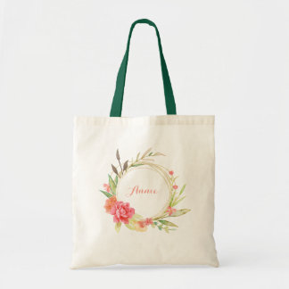 Tote Bag Rose et couronne de fleurs de pivoine