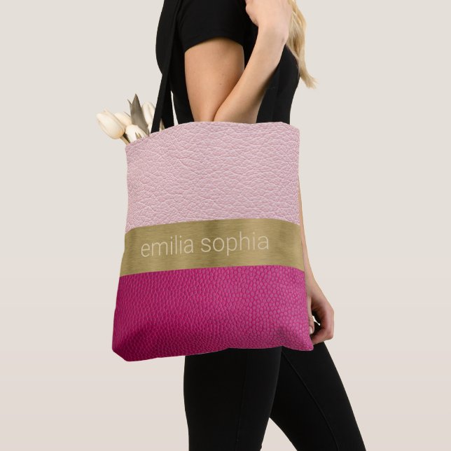 Tote Bag Rose et Fuchsia Look en cuir (De près)