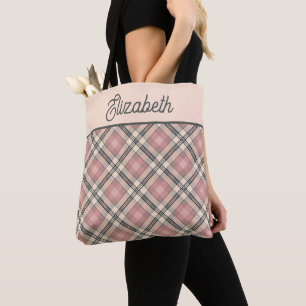 Tote Bag Rose et noir à carreaux Prépa