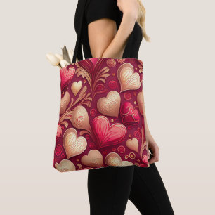TOTE BAG ROSE ET OR VALENTINE AIMER LES COEURS