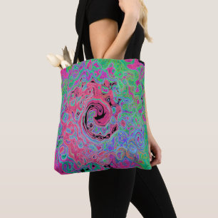 Tote Bag Rose et vert citron tourbillonnant abstrait rétro 