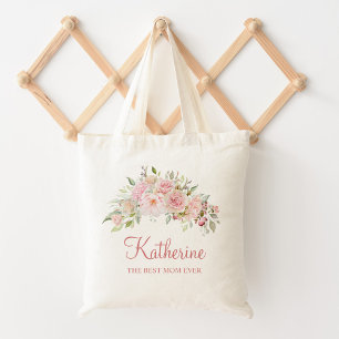 Tote Bag Rose Fleur Rose Pâle Florale La Meilleure Mère Qui