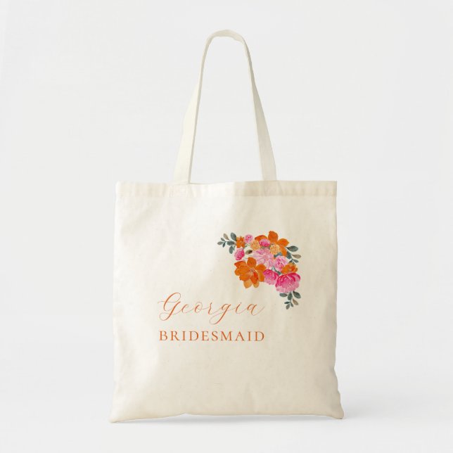 Tote Bag Rose Florale Orange Rose Mariée Robe de Demoiselle (Devant)