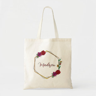Tote Bag Rose géométrique doré Nom floral personnalisé