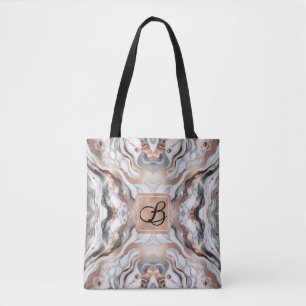 Tote Bag Rose Gold Argent & Marbre Blanc Féminin
