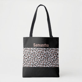 Tote Bag Rose Gold et Imprimé Léopard Noir Chic Monogramme