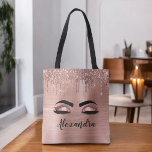 Tote Bag Rose Gold Glitter Sparkle Eyelashes Monogram