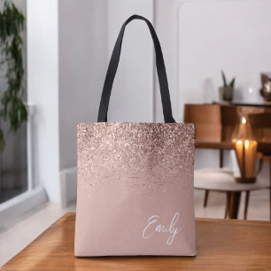 Tote Bag Rose Gold Pailleté Monogramme Rose Foncé Féminin