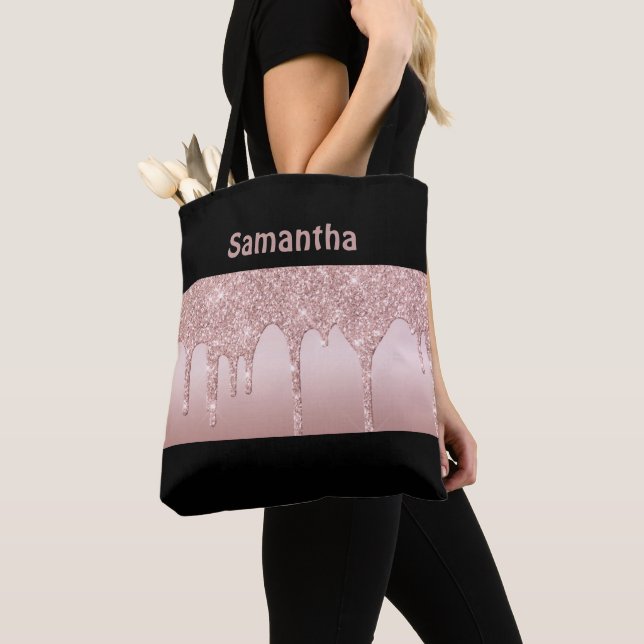 Tote Bag Rose Gold qui dégouline de paillettes rose blush M (De près)