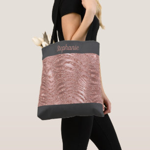 Tote Bag Rose Gold Zebra Imprimer Monogramme Grey Bridesmai