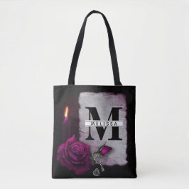Tote Bag Rose gothique, bougie, parchemin et emplacement