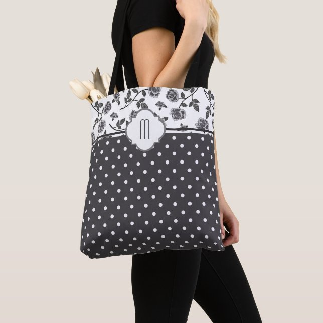 Tote Bag Rose gris charbon Polka Dot Monogramme (De près)