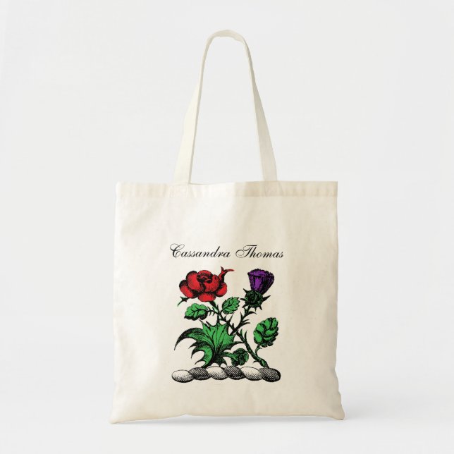 Tote Bag Rose héraldique et chardon d'armoiries Couleur de  (Devant)