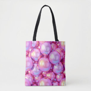 Tote Bag Rose iridescent vernis motif bulle 3D esthétique
