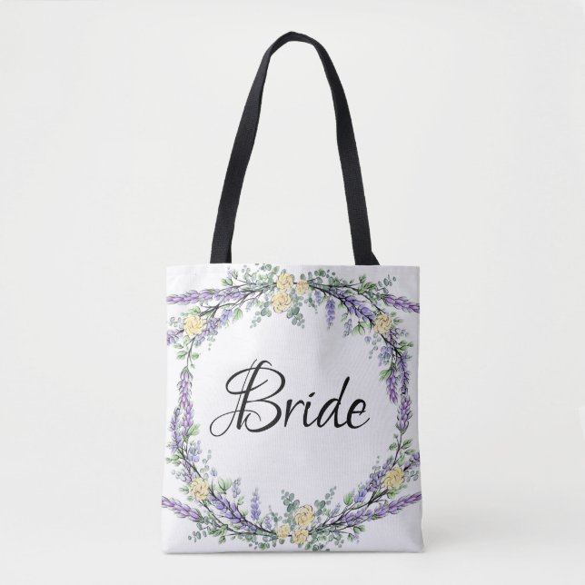 Tote Bag Rose jaune lavande et Eucalyptus (Devant)