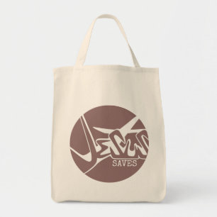 Tote Bag Rose Mauve Vert Cercle Jésus Sauve Graffiti