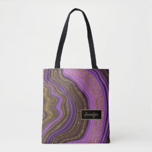 Tote Bag Rose Moderne Agate Cristal Personnaliser Nom