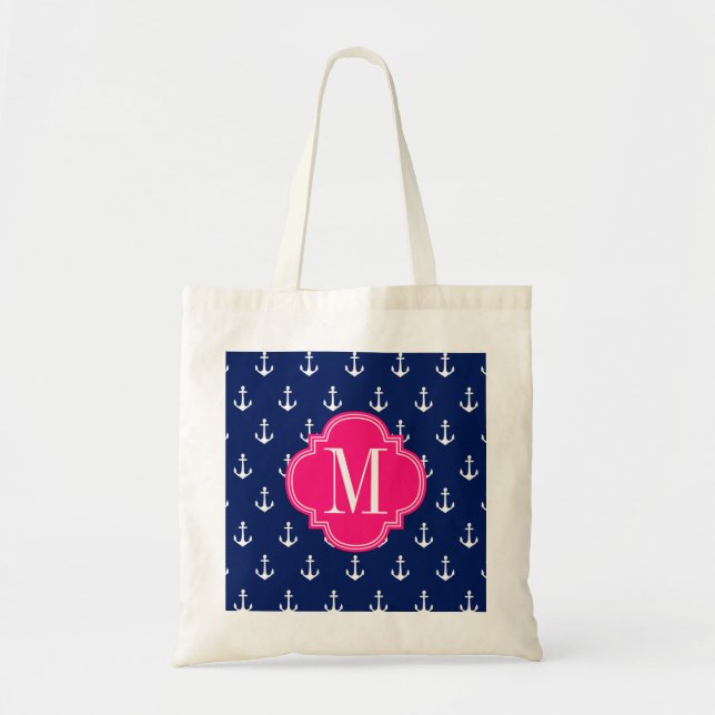 Tote Bag Rose nautique Girly de marine d'Ancres (Devant)