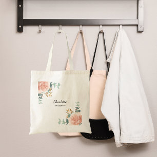 Tote Bag Rose or floral sauge vert bridesmaid