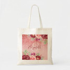 Tote Bag Rose Parties scintillant or Blush Bourgogne Floral