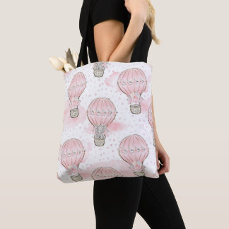 TOTE BAG ROSE PASTEL AVEC ÉLÉPHANTS BÉBÉ GRIS