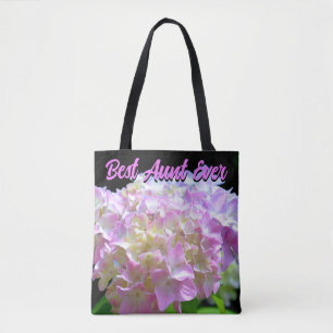 Tote Bag rose pastel jaune pourpre hydrangée fleurs Tante