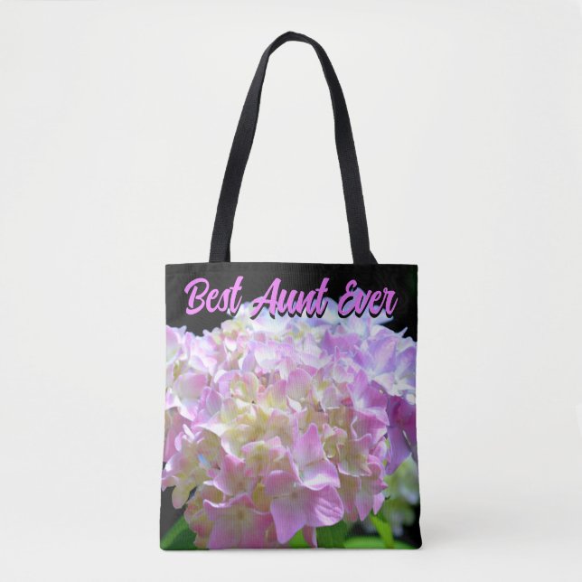 Tote Bag rose pastel jaune pourpre hydrangée fleurs Tante (Devant)