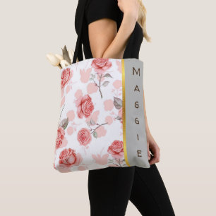 Tote Bag Rose personnalisé sur la conception de rose blanc