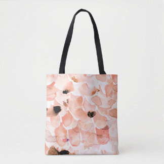 Tote Bag Rose, pivoine, feuille, motif aquarelle.