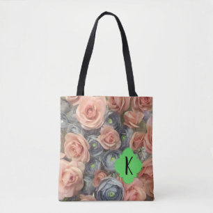 Tote Bag Rose poussiéreux et fleurs bleues