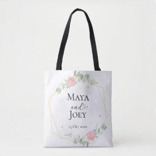 Tote Bag Rose romantique Mariage géométrique