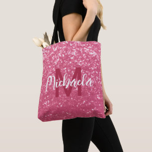 Tote Bag Rose rose clair faux pétille parties scintillant M