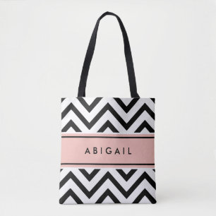 Tote Bag Rose rose noir blanc blanc moderne Chevron Zigzag