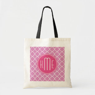 Tote Bag Rose rose Quatrefoil avec le monogramme fait sur