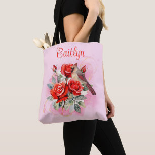 Tote Bag Rose rouge et cardinal