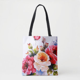Tote Bag Rose rouge et crème Fourre-tout