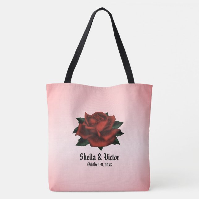 Tote Bag Rose rouge gothique Mariage personnel (Dos)