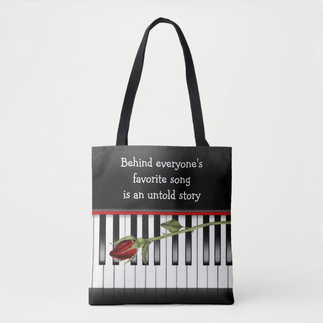 Tote Bag rose rouge sur clavier de piano (Devant)