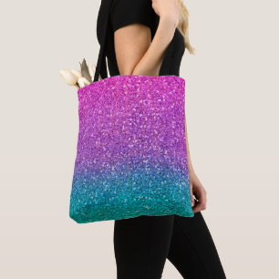 Tote Bag Rose Turquoise Aqua Bleu Et Violet Pailleté Scinti