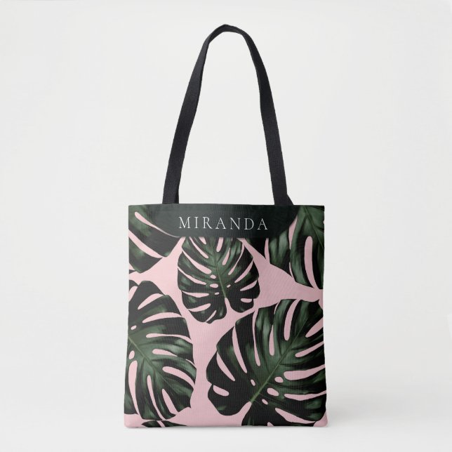 Tote Bag Rose vert de verdure tropicale Nom de la servante (Devant)