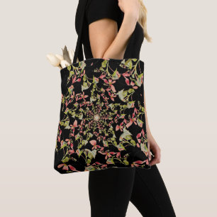 Tote Bag Rose Vert doux noir Begonia art fractal